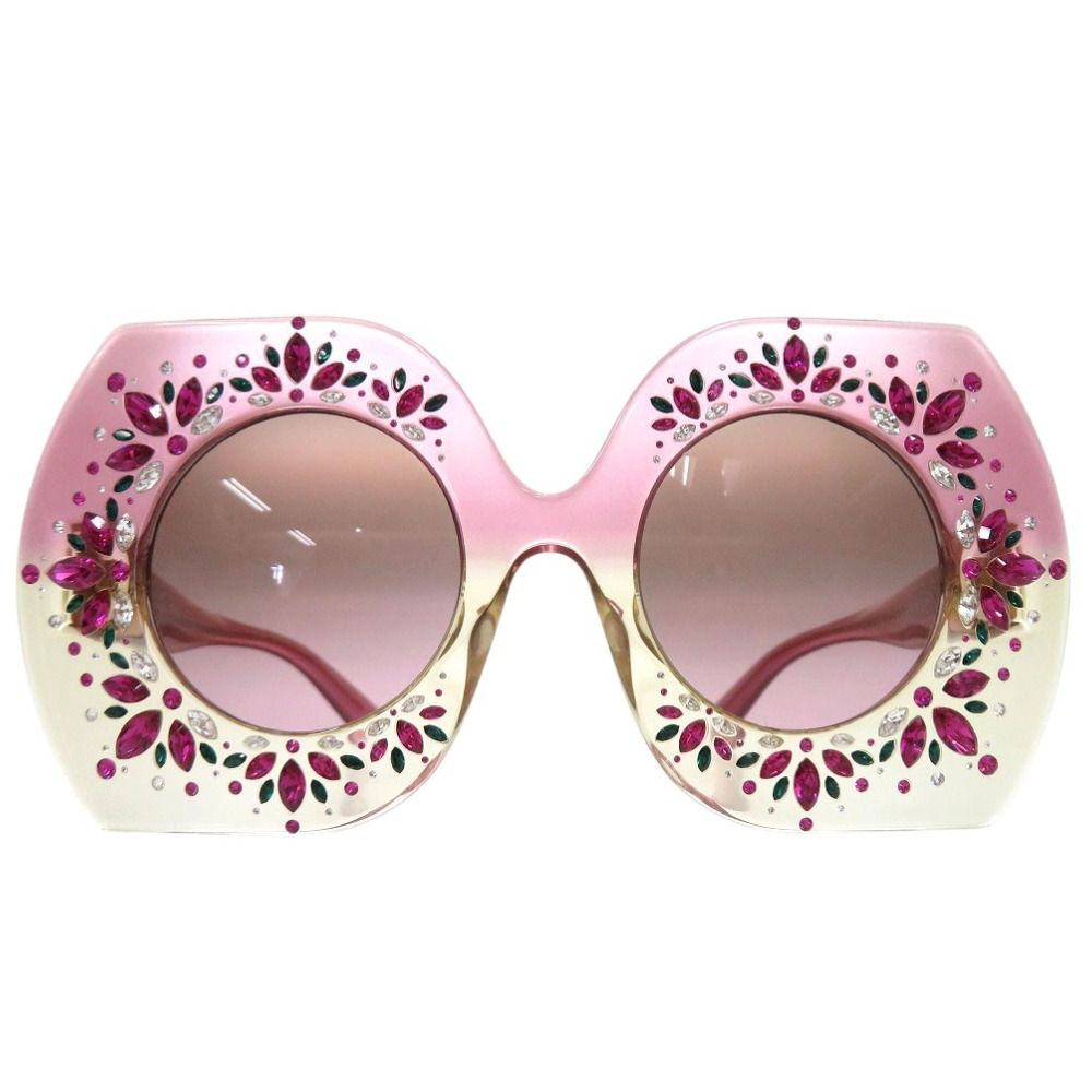 ドルチェアンドガッバーナ スクエアフレーム サングラス ラインストーン DG 4315 アセテート ピンク 1998 DOLCE GABBANA