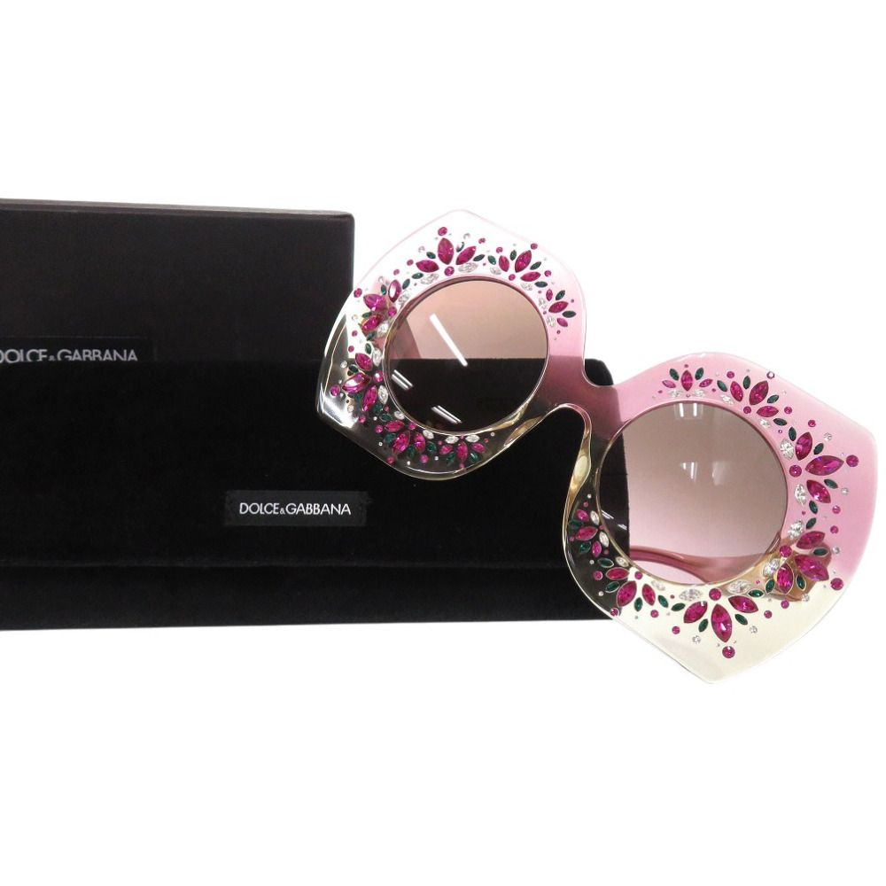 ドルチェアンドガッバーナ スクエアフレーム サングラス ラインストーン DG 4315 アセテート ピンク 1998 DOLCE-GABBANA