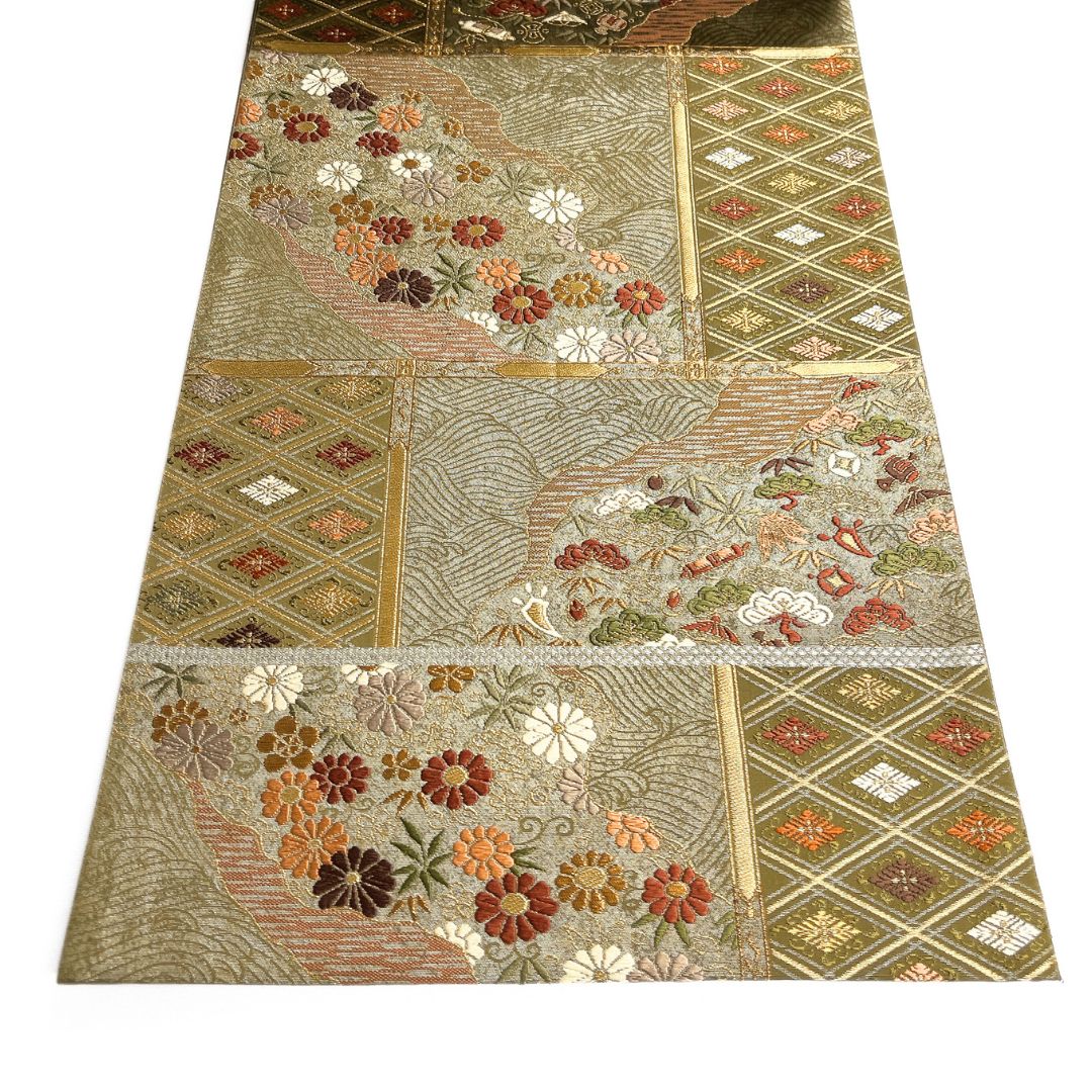  袋帯 道長取り 宝尽くし 菊花 松菱 格子 着物 123 b d ms 袋帯 帯