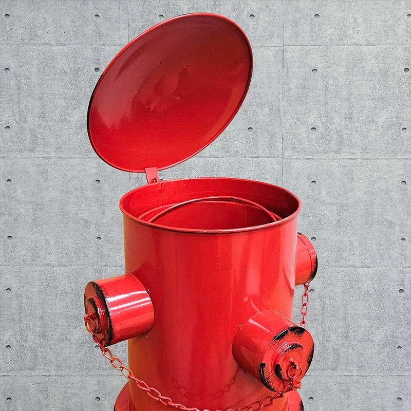 消火栓モチーフ アイアン ダストボックス 足踏み開閉式 フタ付き