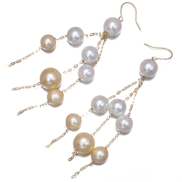 パール 真珠 5.5-7.8mm 2カラー 揺れる フック ピアス K18YG #181975