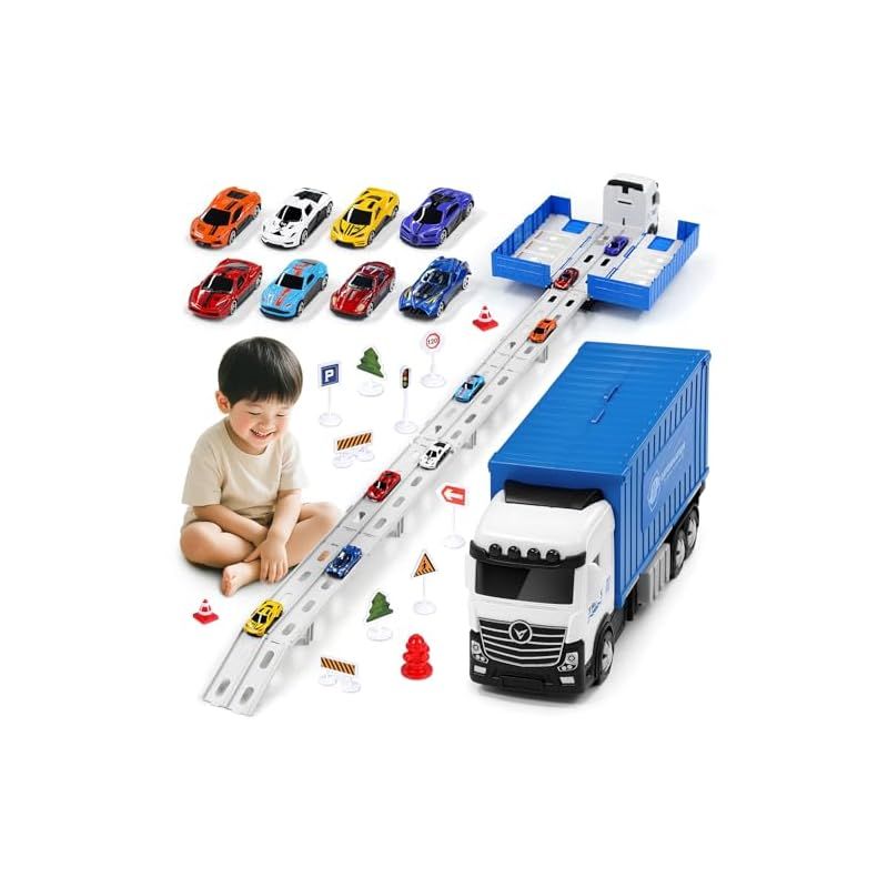 Joyreal 車 おもちゃ - 建設車両セット 1台収納車 6台ミニカーセット