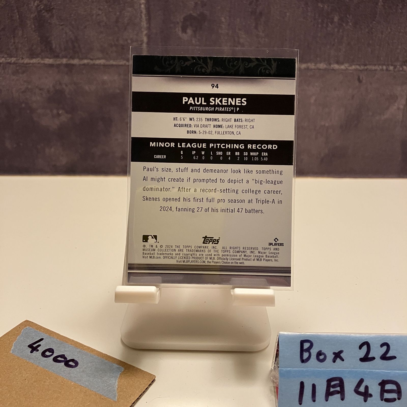 2024 Topps Paul Skenes Pittsburgh Pirates RC ルーキー Rookie