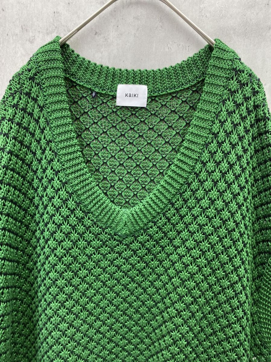 KAIKI カイキ ニット ベスト 黒ｘ緑 レディース