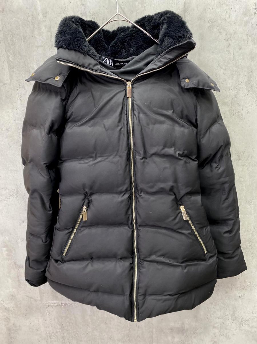 ZARA ザラ フード付きハーフ丈ダウン ジャケット sizeS ブラック レディース