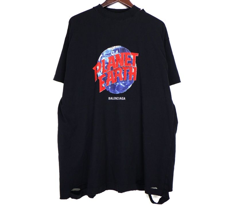 バレンシアガ 787349 TRVC 9 プラネット アース ヴィンテージ加工 オーバーサイズ 半袖 Tシャツ 46599