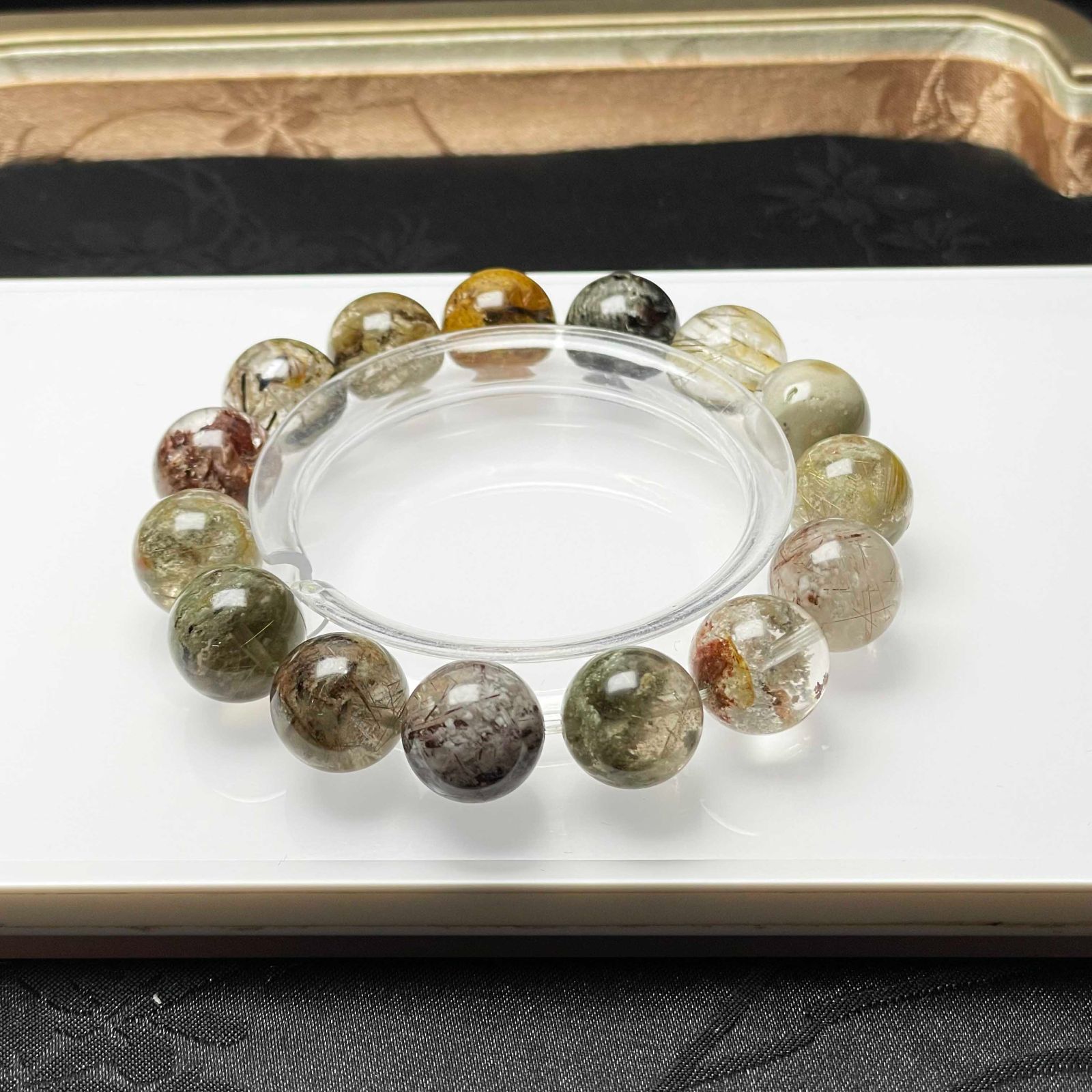 天然石 65 A多彩なガーデンクォーツ 庭園水晶ブレス パワーストーン 浄化 13 4 7 mm ZZ 1819