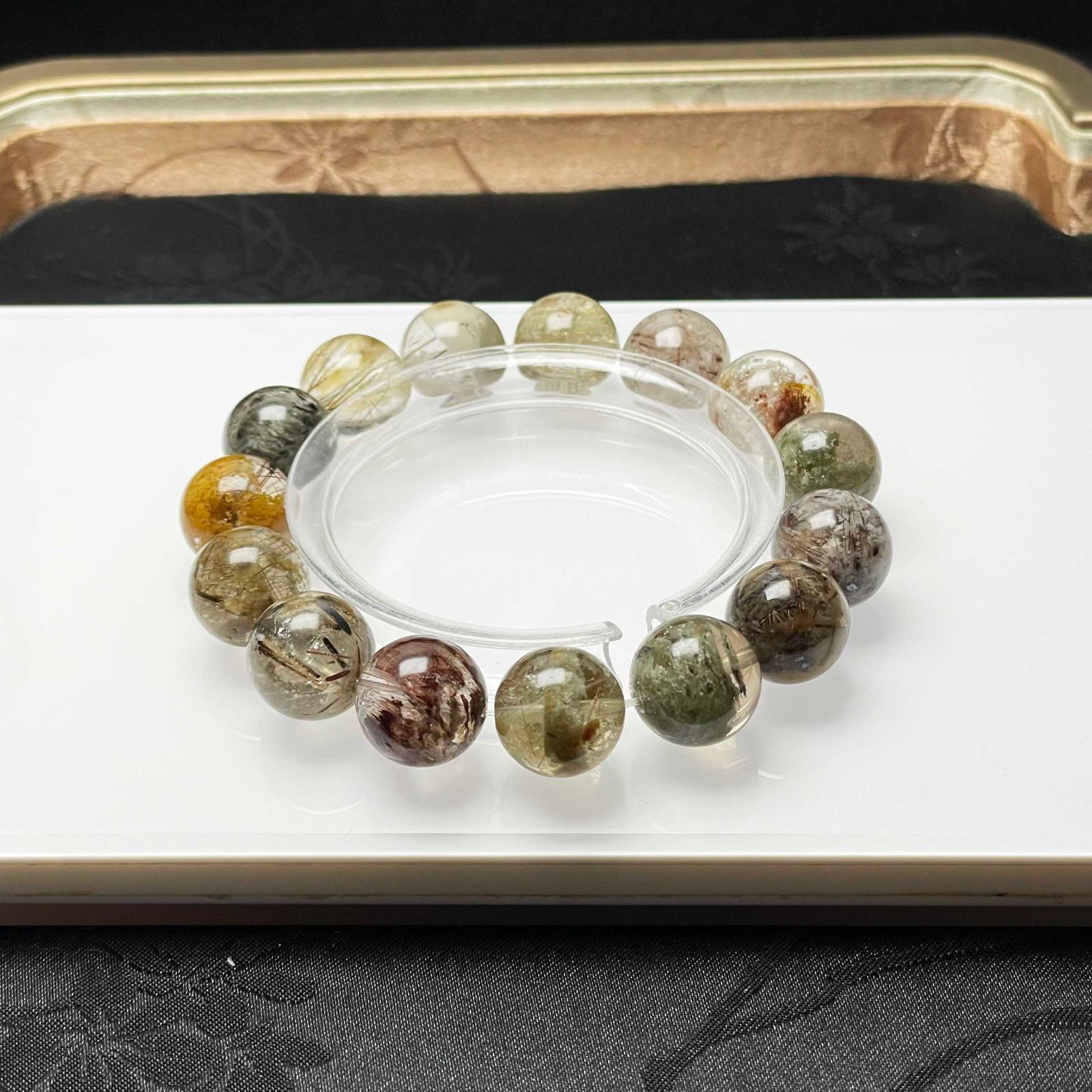 天然石☆【65A多彩なガーデンクォーツ】☆庭園水晶ブレス