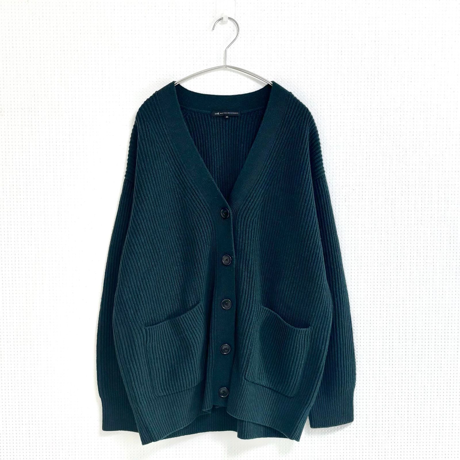 23区 洗える 2025 AW カシミヤブレンド ニットカーディガン ダークグリーン エクストラファインメリノウール 両畦編み リラックスカーディガン ウールカシミヤ 38 P 351