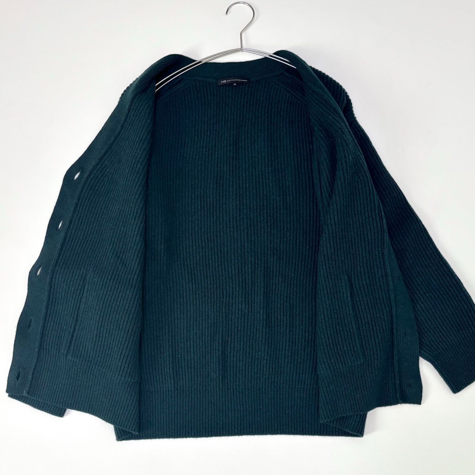  23区 洗える 2025 AW カシミヤブレンド ニットカーディガン ダークグリーン エクストラファインメリノウール 両畦編み リラックスカーディガン ウールカシミヤ 38 P 351 長袖 カーディガン ボレロ アンサンブル