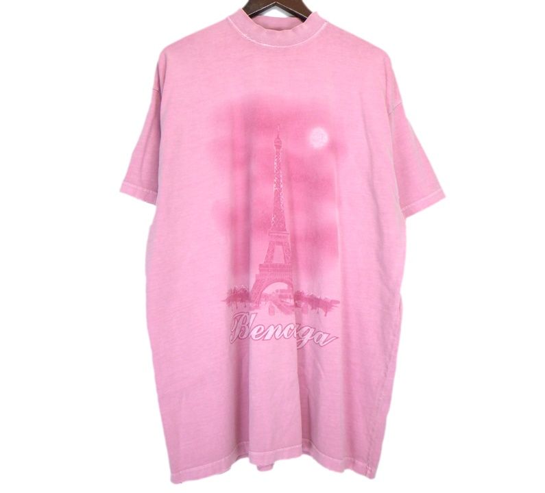 バレンシアガ 24 SS Paris Moon Oversized Tee 739028 TQVO 1 パリ ムーン グラフィック プリント ヴィンテージ加工 オーバーサイズ 半袖 Tシャツ 46601