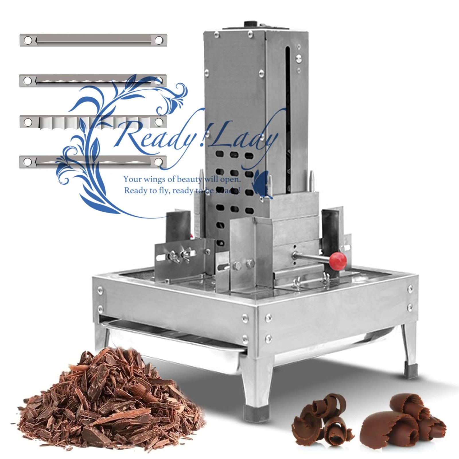 チョコレート 削り切り機 刃付き 120 W チョコレートチップ製造機 回収ボックス付き ステンレス鋼構造 ワンボタンスタート チーズスライサー ホイールシェーバー チーズ削り チーズカッター