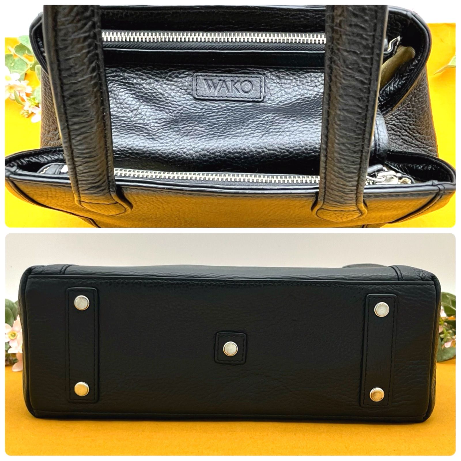 専用品WAKO 銀座和光 カーフレザー 黒 現行品 ハンドバッグ 定価18万 ✨美品✨WAKO 銀座和光 シボ革 カーフレザー ブラック ハンドバッグ