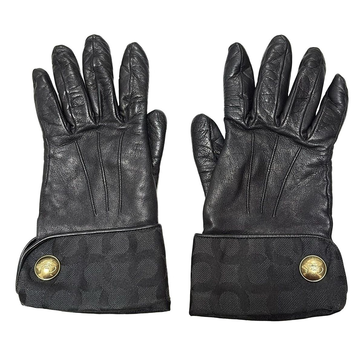 COACH コーチ 手袋 レディース - 黒 オプアート レザー