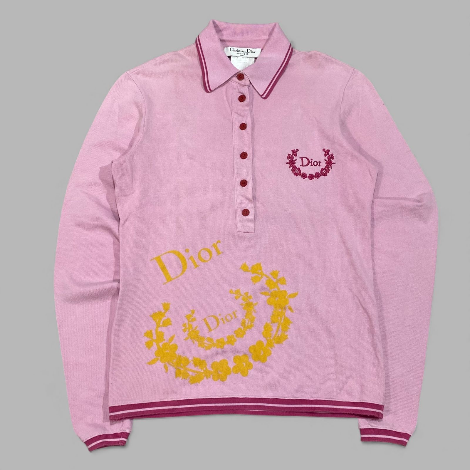 Christian Dior クリスチャンディオール 長袖 ポロシャツ US6 ピンク