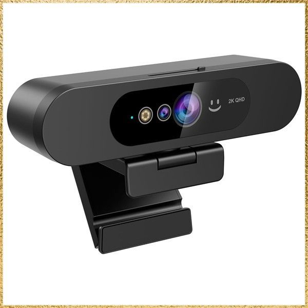 Windows Hello対応2 Kウェブカメラ 2 K PCウェブカメラ ノイズキャンセリングマイク付きWindows Hello顔認識ウェブカメラ 4 MP プライバシーカバー 92度の視野 プラグアンドプレイ オフィス 会議 教室 ライブブロードキ