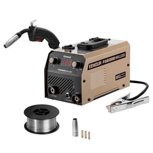 EENOUR 半自動溶接機 MIG 120 S 最大出力120 A ノンガスMIG溶接 液晶表示 インバーター搭載 スパッタ少ない 100 V ノンガス溶接機 電流 電圧調整 定格使用率30％ 小型 軽量 家庭用 向け 軟鋼 炭 cd 1554 ee