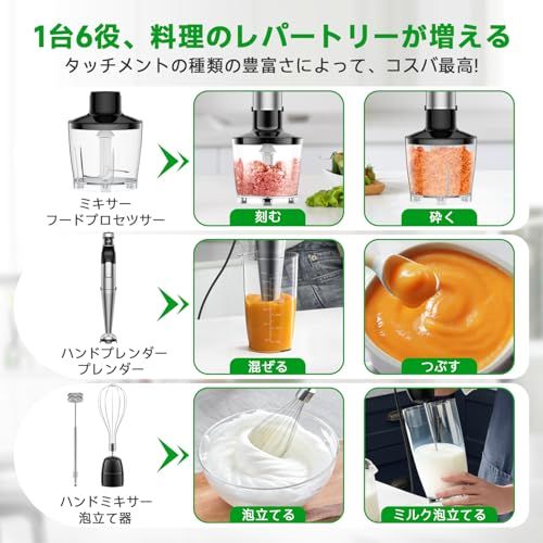  最強モデル 無段階変速 ハンドブレンダー ブレンダー 20000 rpm 分 離乳食 鍋キズ防止 氷も砕ける 1台6役 ハンドミキサー 電動 泡立て器 フードプロセッサー ミキサー ジューサー 氷 肉 果物 野菜 調理器具 da 76 bf 98 その他 キッチン 食器