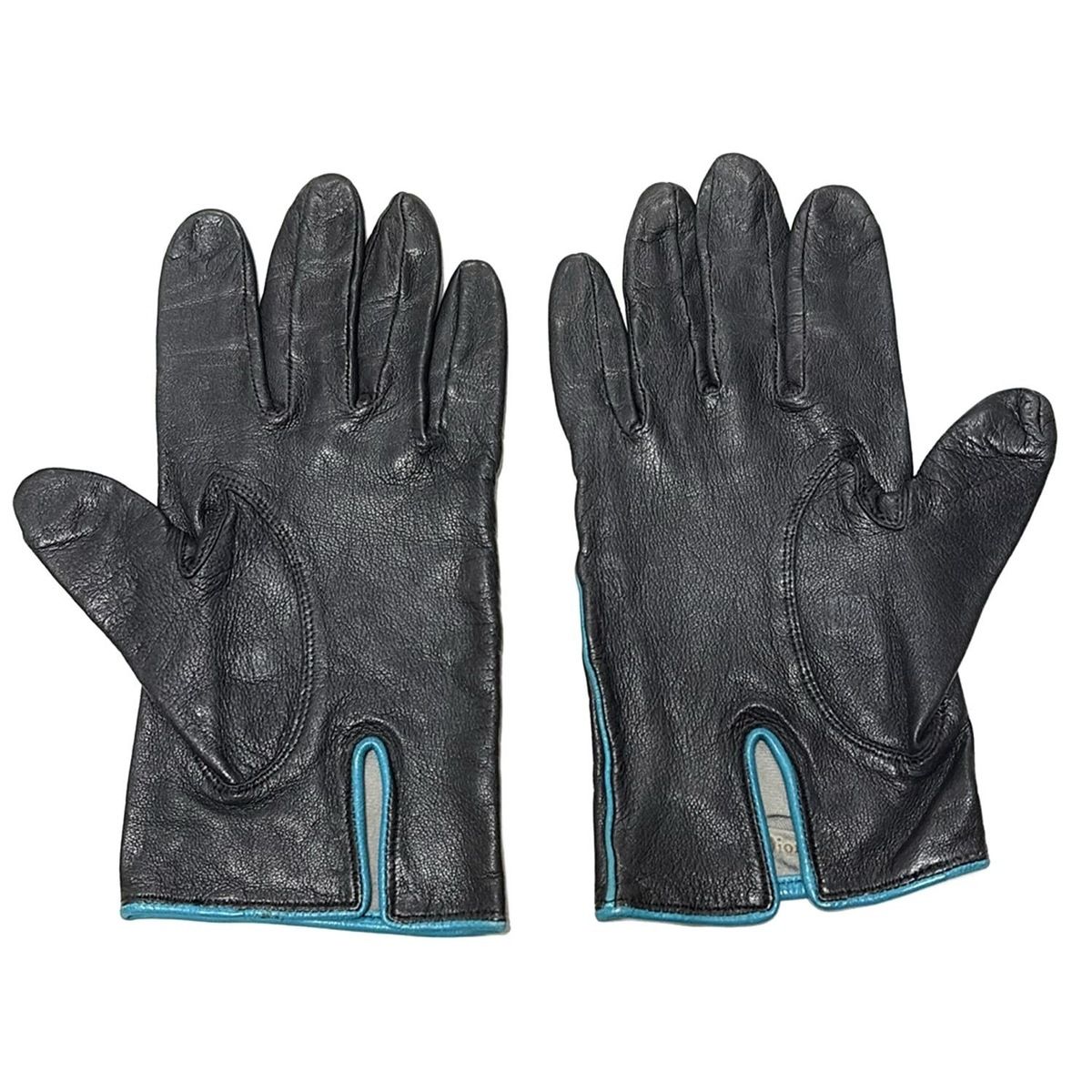  DIOR ChristianDior ディオール クリスチャンディオール 手袋 レディース - 黒×ブルーグリーン ロゴ刺繍 レザー 手袋 アームカバー 小物