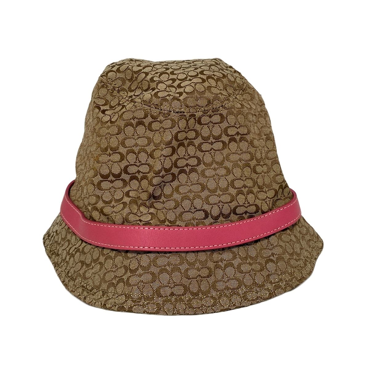 COACH コーチ ハット M L カーキ ピンク ミニシグネチャー柄 コットン