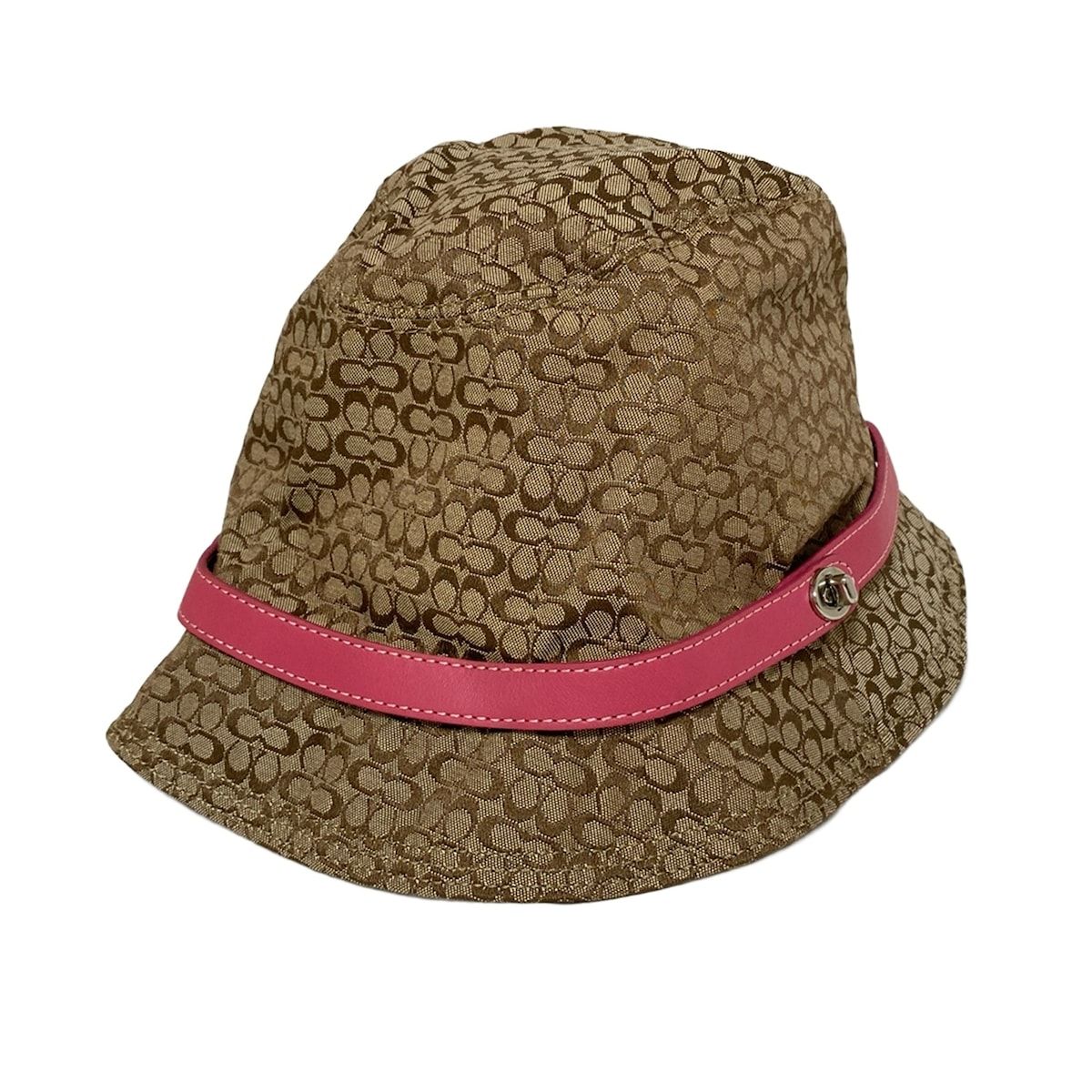 COACH コーチ ハット M L - カーキ×ピンク ミニシグネチャー柄 コットン