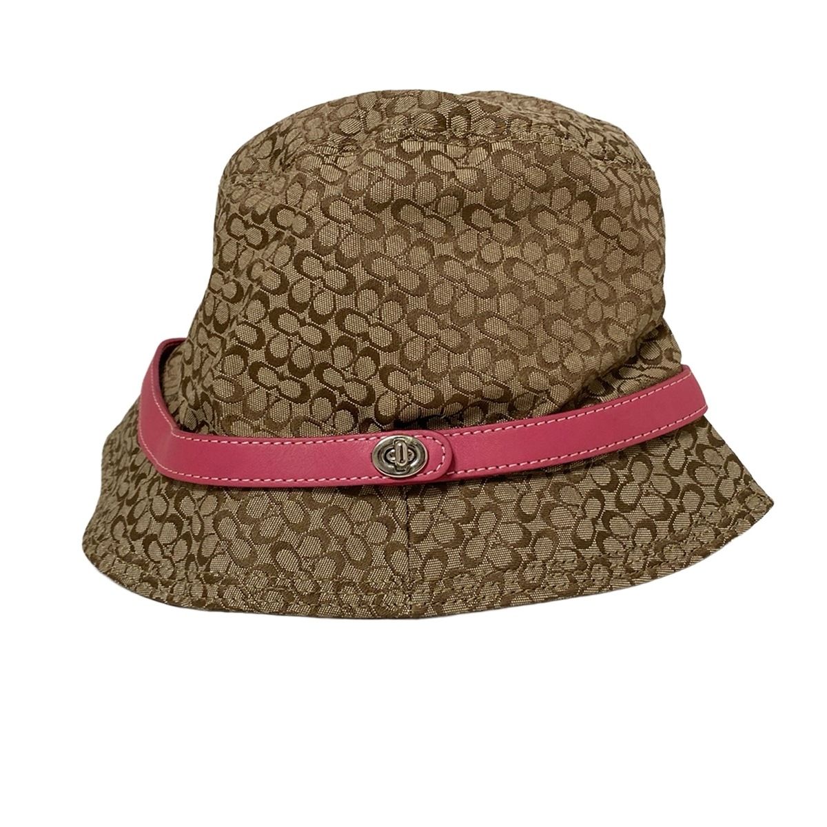  COACH コーチ ハット M L カーキ ピンク ミニシグネチャー柄 コットン その他 ハット