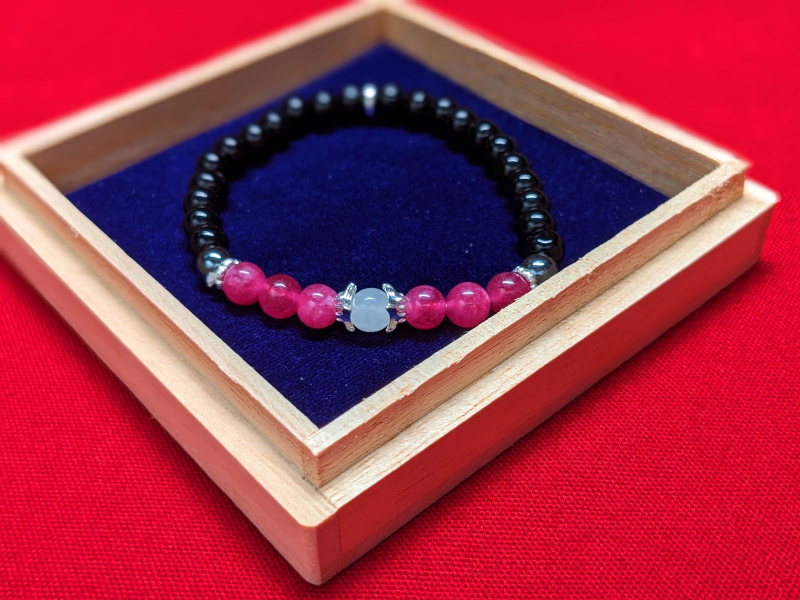 ブラックオニキス ピンクアゲート ムーンストーン パワーストーンブレスレット 約16 cm 霊石 守護石 お守り 心願守り