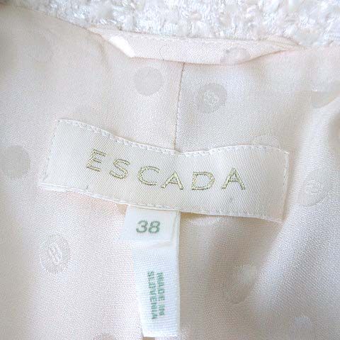  エスカーダ ESCADA ツイード ジャケット ブレザー フリル テーラードジャケット コード装飾 M 38 オフ白 ホワイト 紺 イタリア製 その他 ジャケット アウター