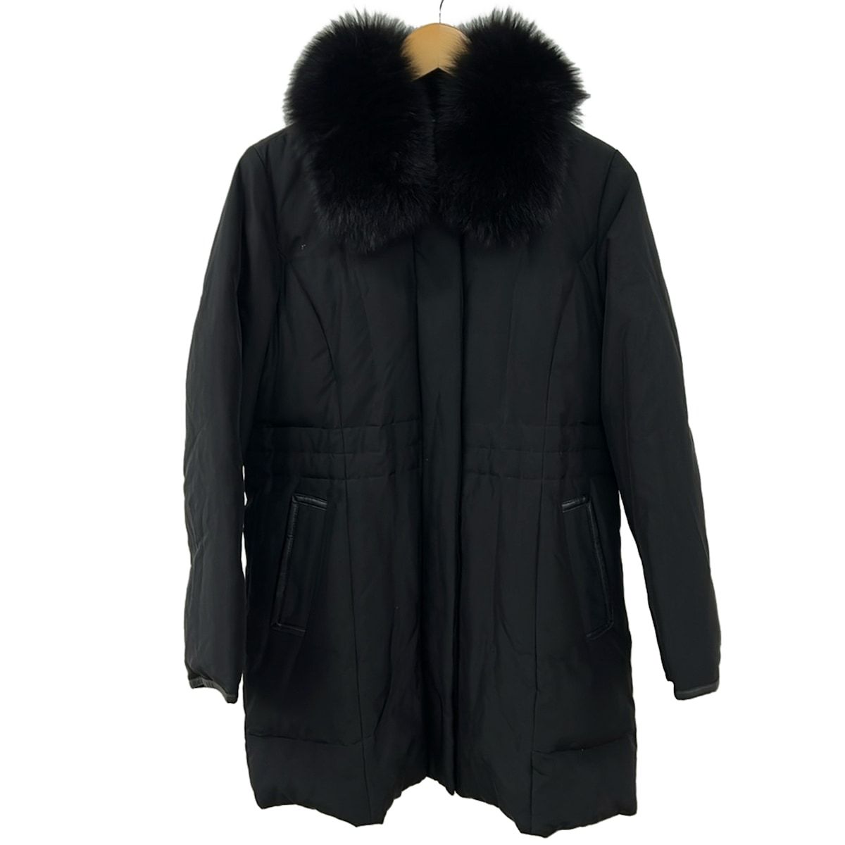 Leilian レリアン ダウンコート サイズ9 M レディース 黒 長袖 一部フェイクレザー フォックス シルク 冬