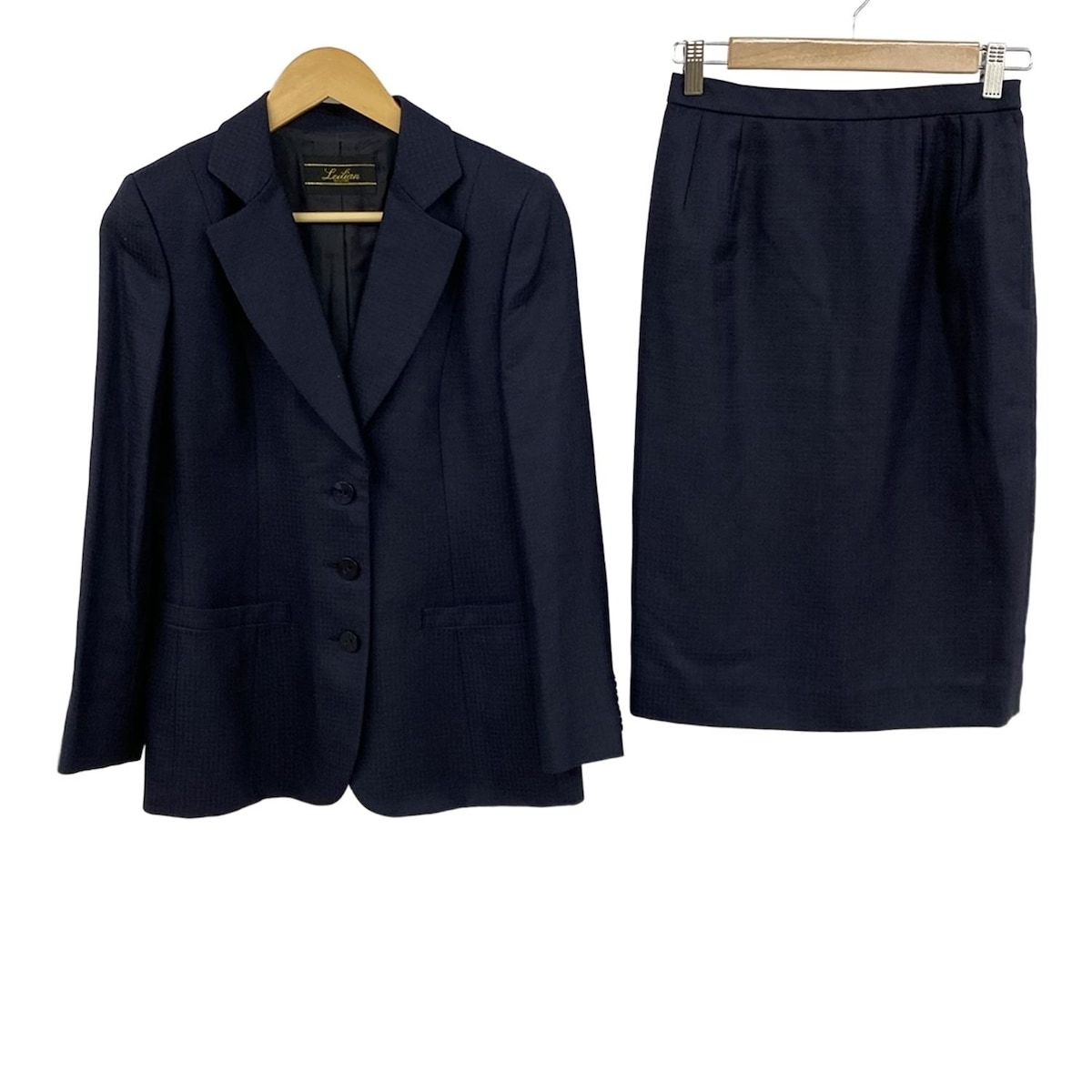Leilian レリアン スカートスーツ レディース ダークネイビー シルク混