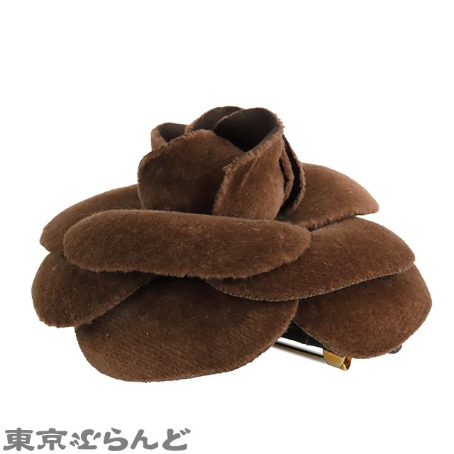 シャネル CHANEL 最新 ブローチ ブラウン ベロア カメリア コサージュ