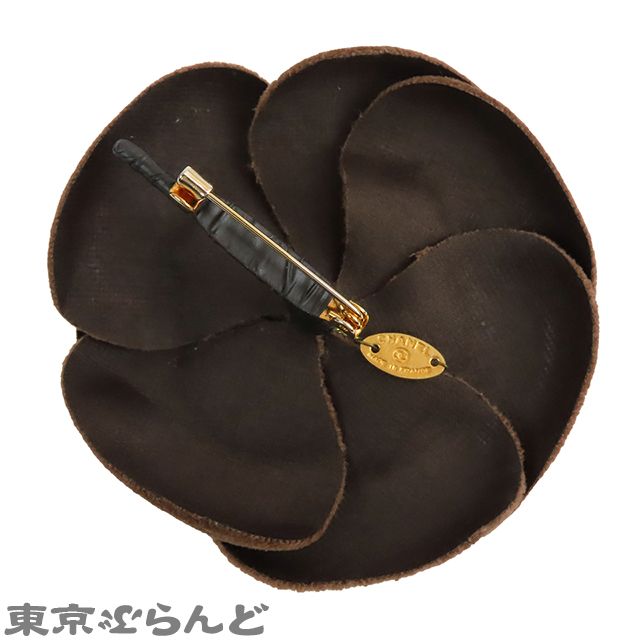 シャネル CHANEL ブローチ ブラウン ベロア カメリア コサージュ レディース