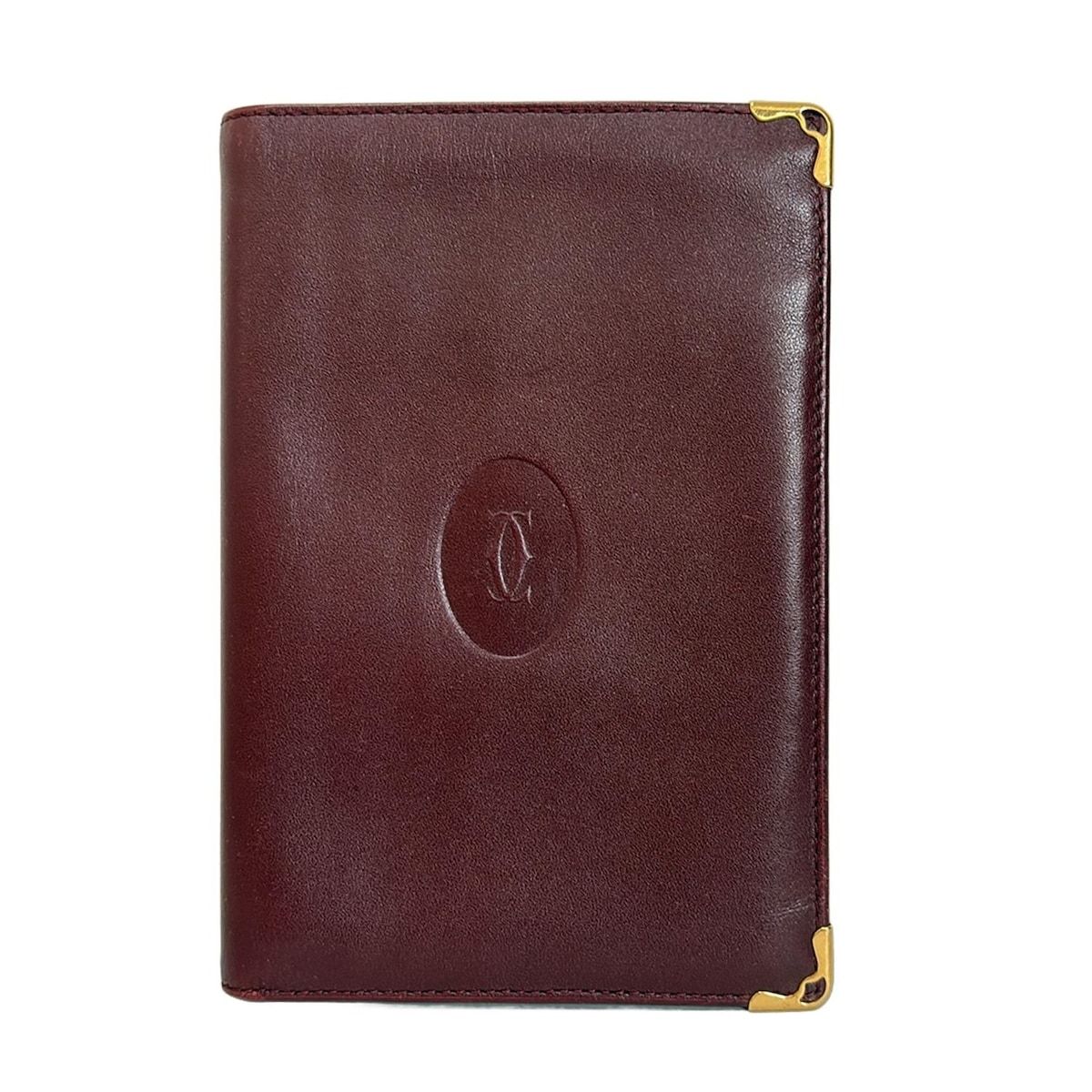 Cartier カルティエ 札入れ マストライン ボルドー ゴールド カード パスポート収納可 レザー