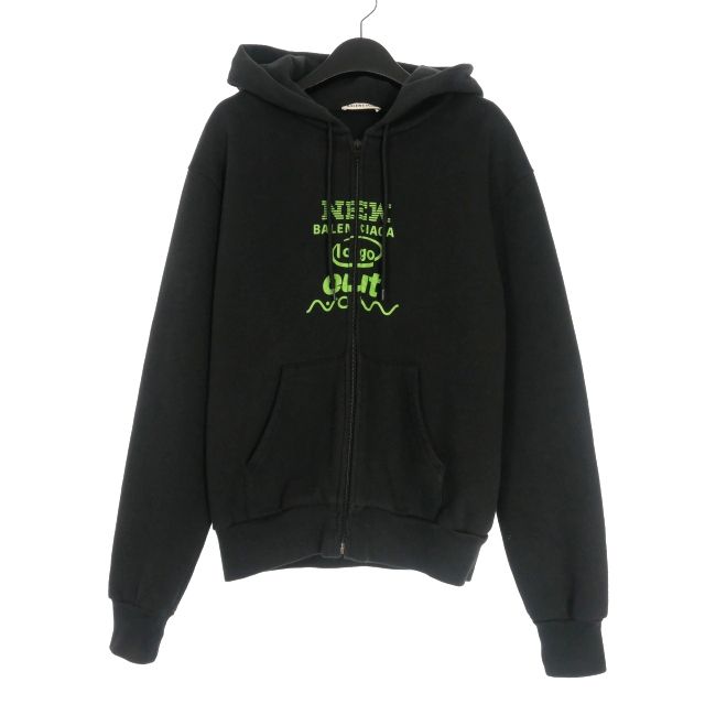 バレンシアガ 17 AW ロゴプリント ジップフーディ パーカー 裏起毛 S ブラック 黒 518244 正規
