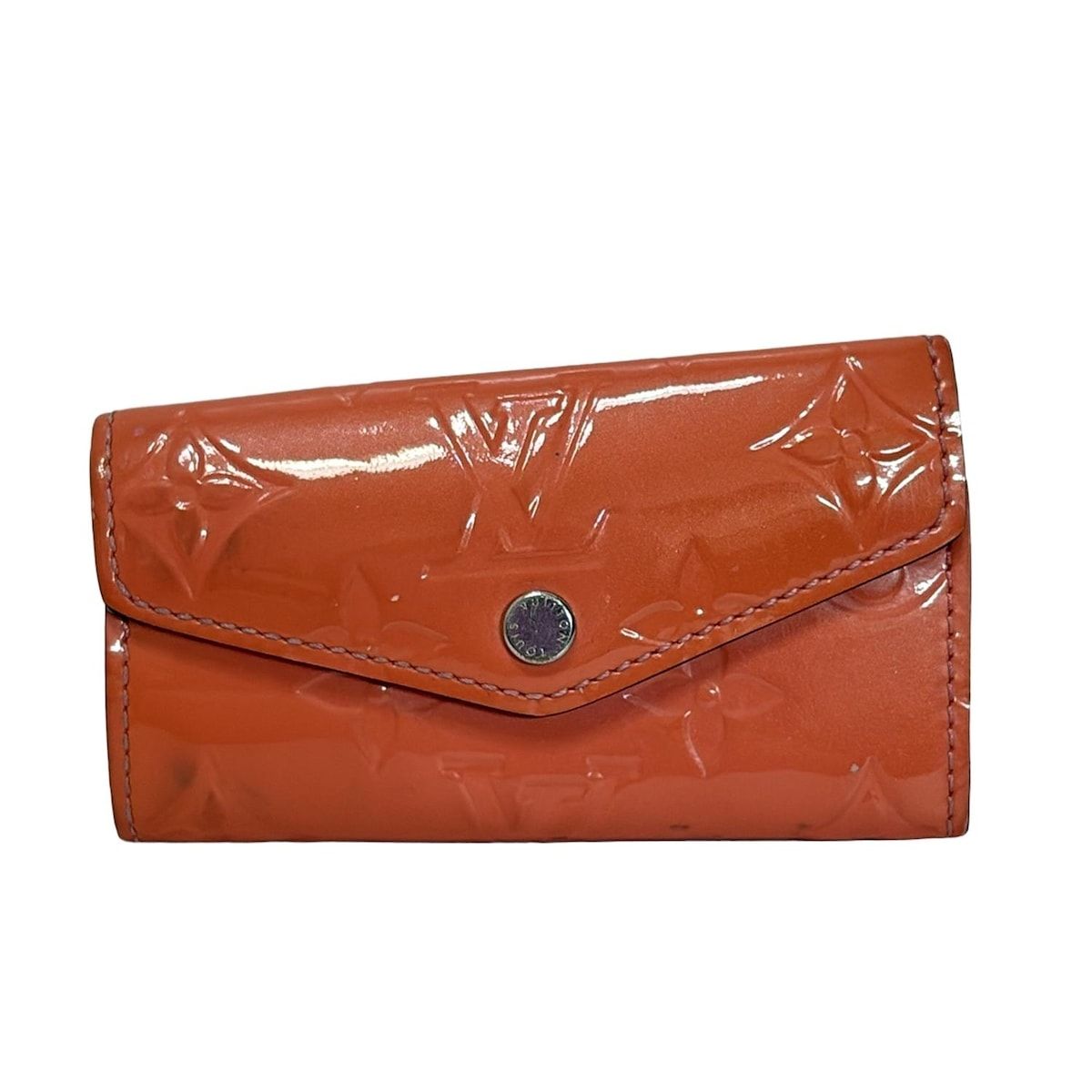 LOUIS VUITTON ルイヴィトン キーケース モノグラムヴェルニ ミュルティクレ4 M 90913 ローズリッチ イニシャル刻印 レザー