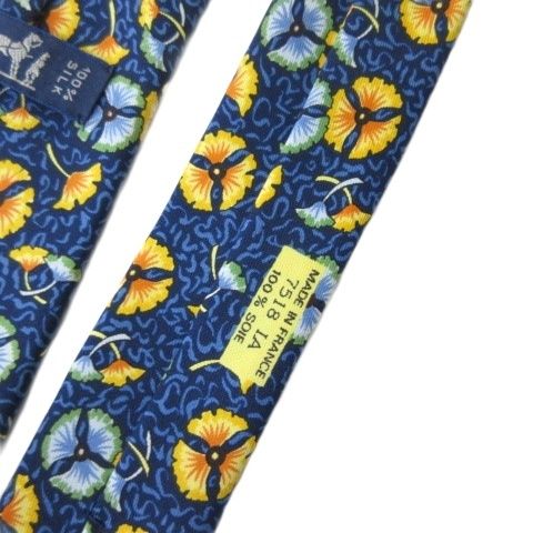 【中古】エルメス HERMES 7515IA シルク100 花柄 ネクタイ ネイビー 紺  メンズ エルメス HERMES 7515IA シルク100 花柄 ネクタイ ネイビー 紺