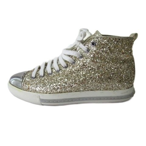 ミュウミュウ 本物 miumiu スニーカー シューズ ハイハット グリッター