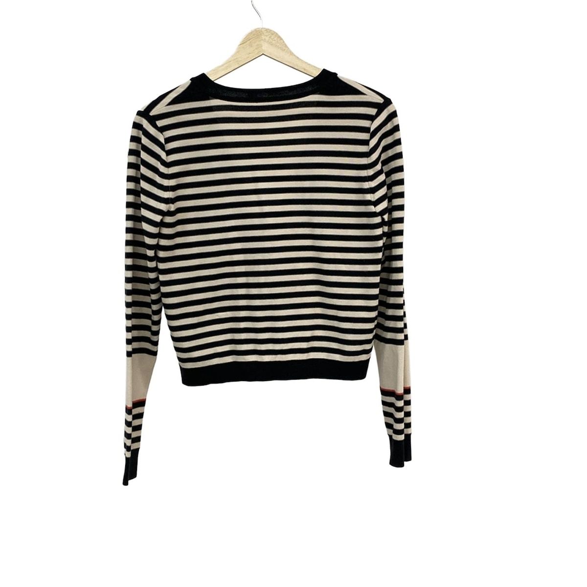 FOXEY フォクシー カーディガン サイズ38 M レディース - 41214 黒×ベージュ 長袖 ボーダー