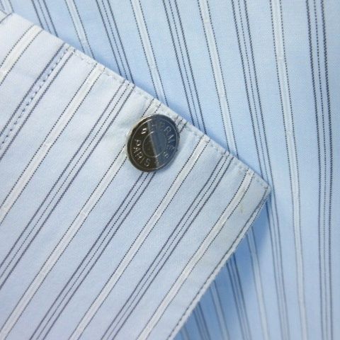 エルメス HERMES セリエボタン ストライプ シャツ 長袖 39 ブルー