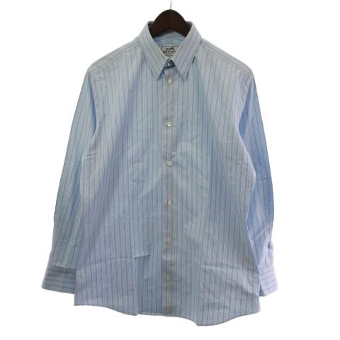 エルメス HERMES セリエボタン ストライプ シャツ 長袖 39 ブルー