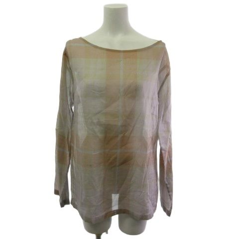 ドリスヴァンノッテン DRIES VAN NOTEN カットソー シースルー コットン チェック 長袖 ピンク グレー