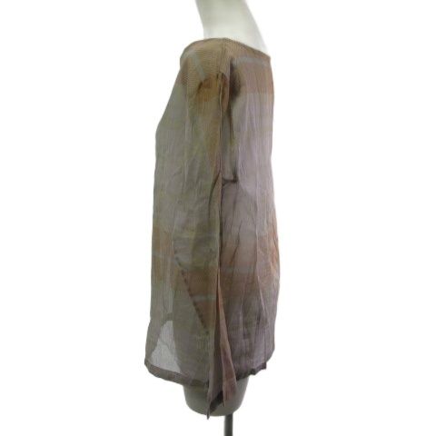 ドリスヴァンノッテン DRIES VAN NOTEN カットソー シースルー コットン チェック 長袖 ピンク グレー