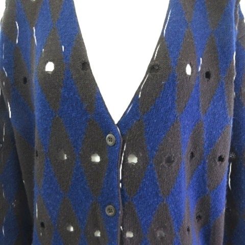 プラダ PRADA カーディガン ウール カシミヤ ダイア柄 42 ブラウン