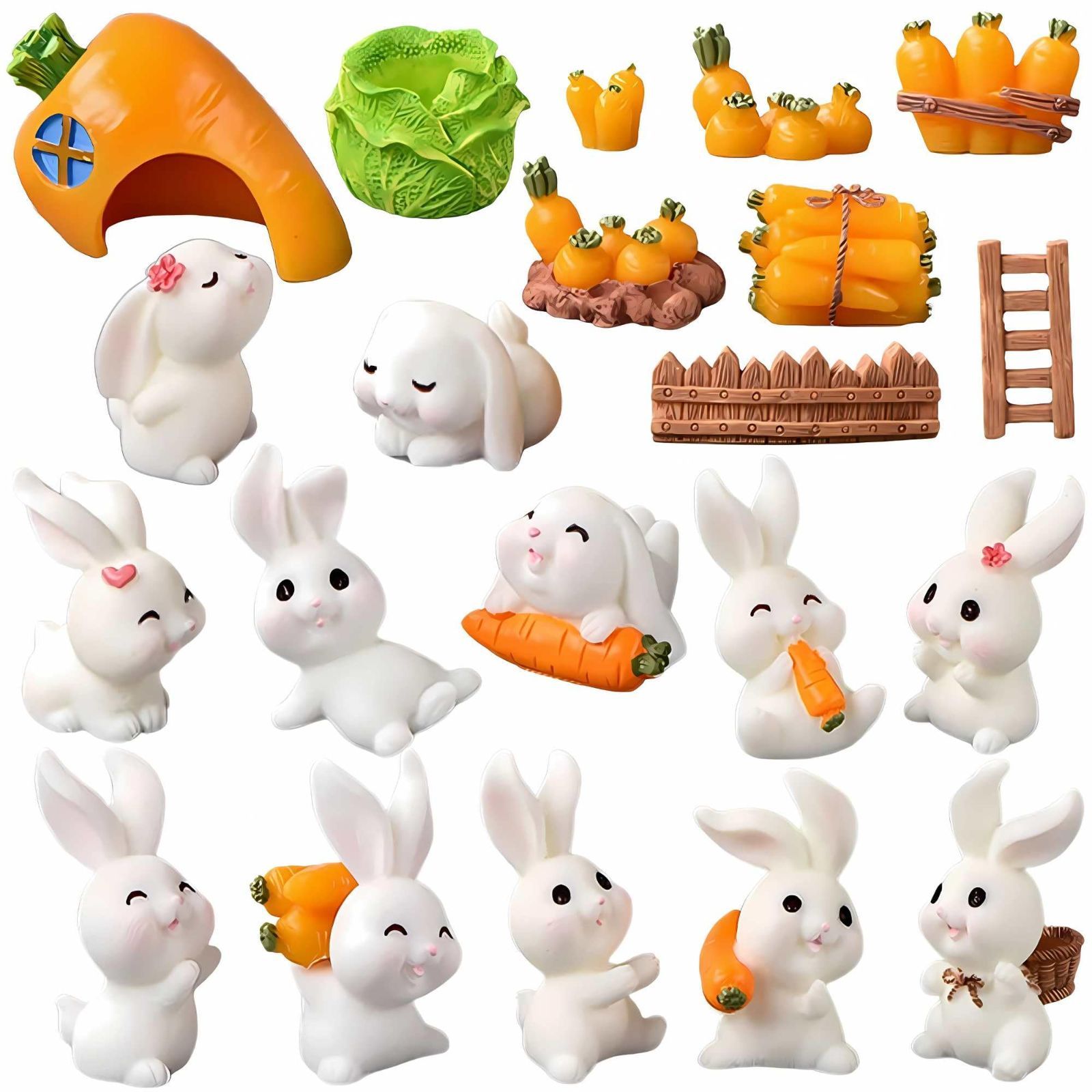 ウサギ置物 動物フィギュア 兎 ミニチュア 人参 テラリウム 多肉植物