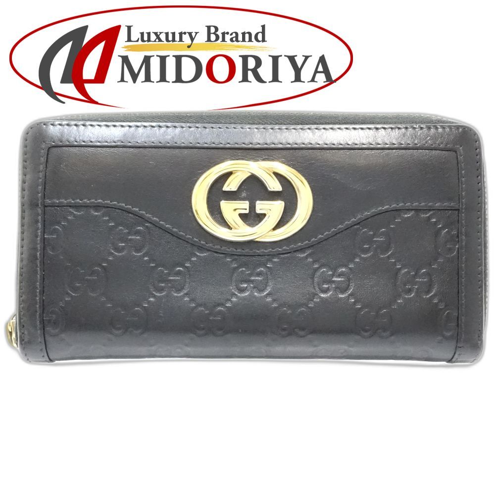 GUCCI グッチ 長財布 308012 ラウンドファスナー インターロッキングG グチシマ レザー ブラック レディース 181755