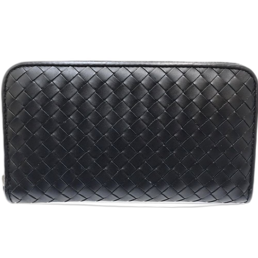 ボッテガヴェネタ 長財布 イントレチャート ラウンドファスナー レザー ブラック レディース 181758