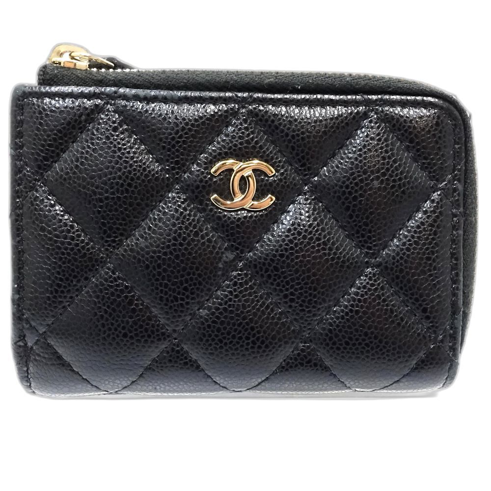 CHANEL シャネル 三つ折り財布 AP 3177 タイムレスクラシック ミニウォレット マトラッセ キャビアスキン ブラック レディース 181760