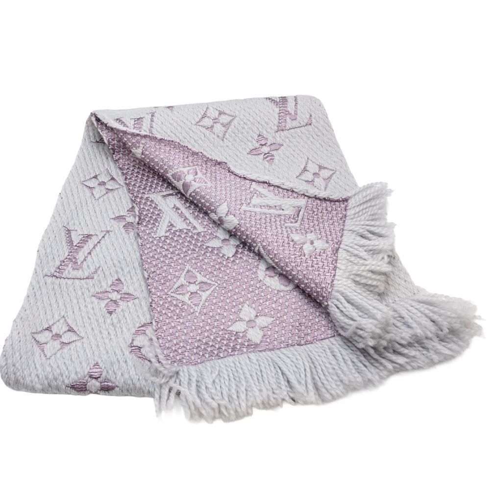 LOUIS VUITTON ルイヴィトン マフラー エシャルプ ロゴマニア デュオ M 73121 グレー ライトパープル レディース 181768