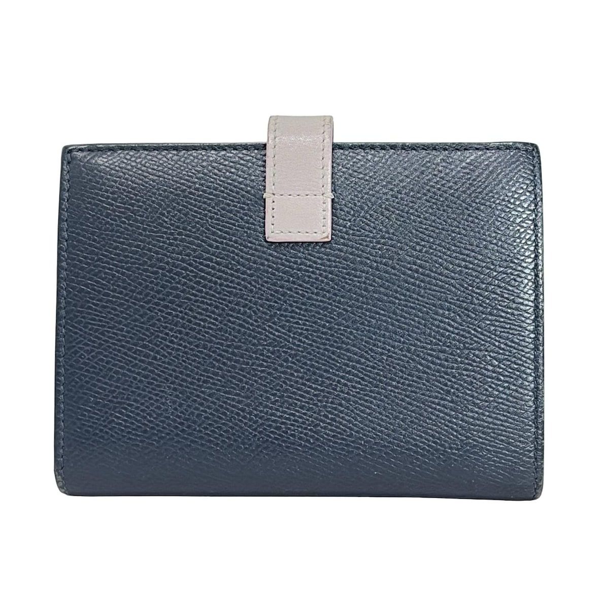 CELINE セリーヌ 2つ折り財布 ミディアム ストラップ ウォレット ブルーグリーン×ライトグレー レザー