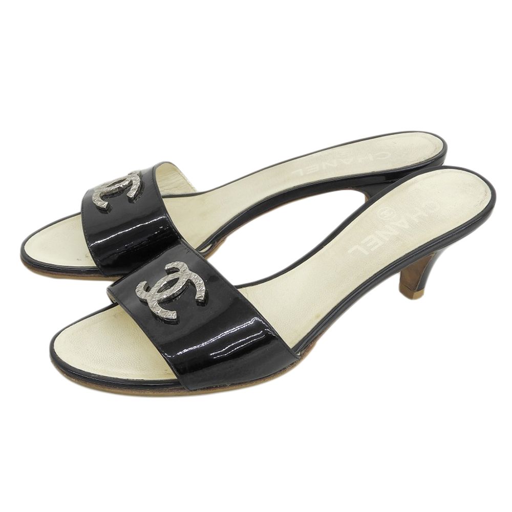 CHANEL シャネル CCココマーク パテントレザー ミュール シューズ レディース 黒 ブラック 38 C A G 27147